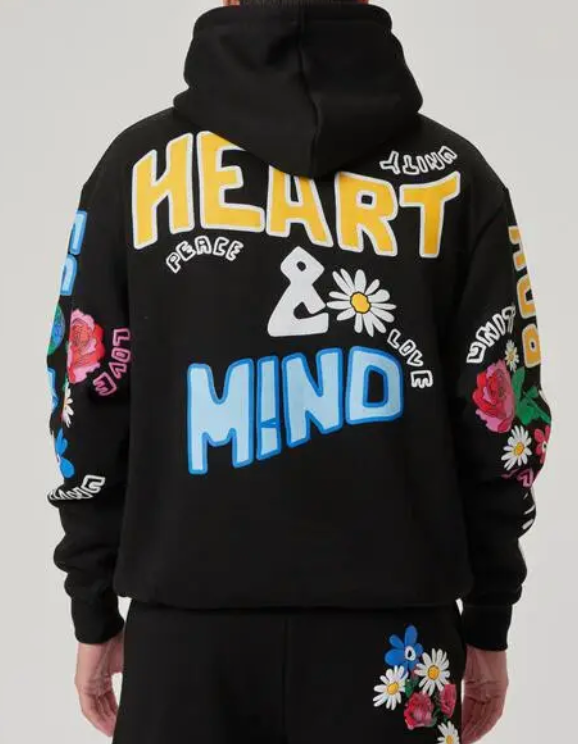 Heart & Mind Puff Print & Chest Emb Logo Hoodie